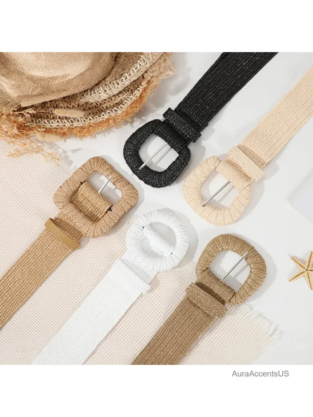 Straw Woven Elastic Stretch Waist Belt Boho Braided Dress Belt